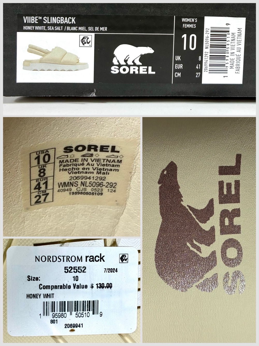 Sorel Viibe Slingback Sandals Size 10 Ivory Cream Puffy Leather New Comfort - Picture 10 of 17